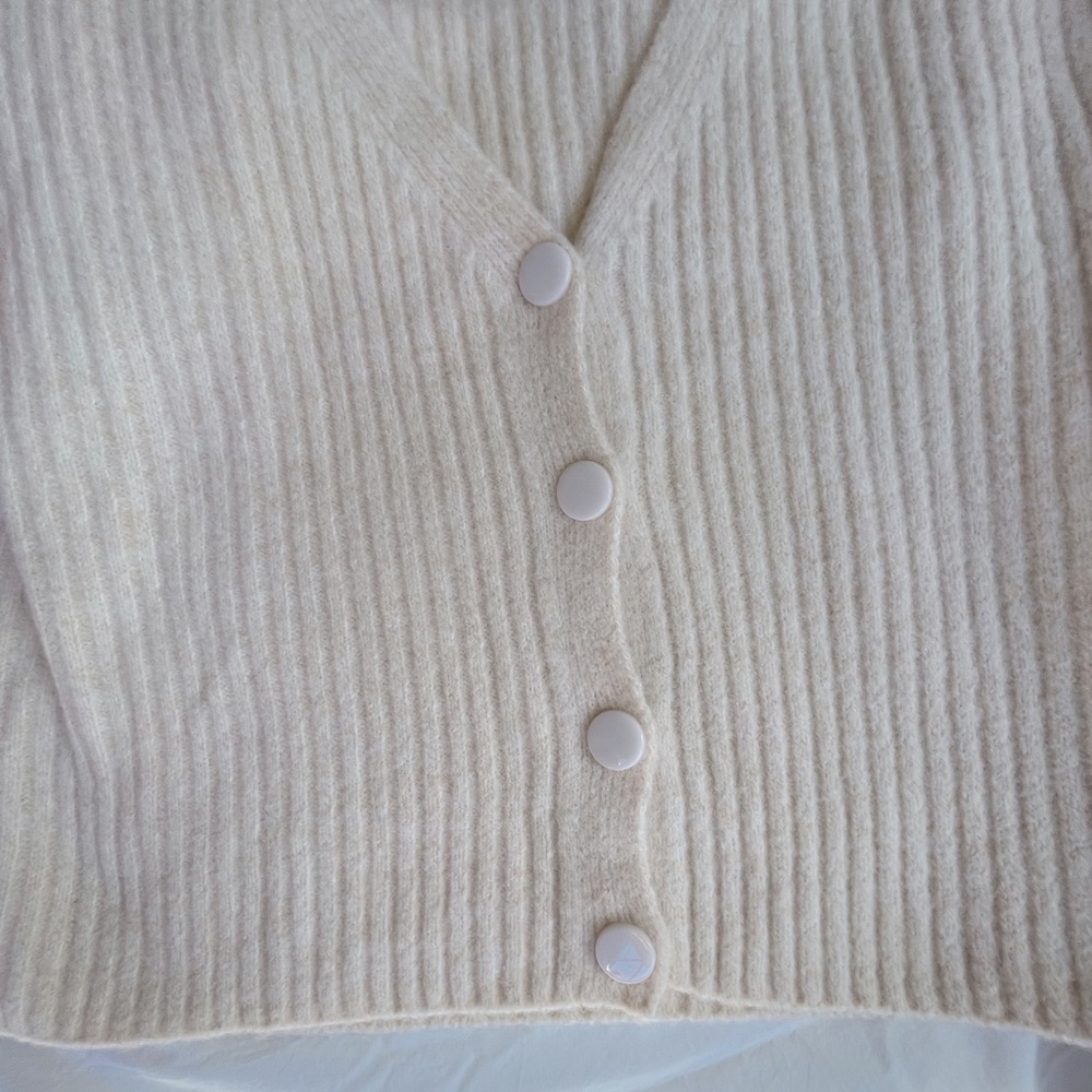 Reposh- Princess Polly Cream Ribbed Button Front Cardigan - Picture 2 of 5